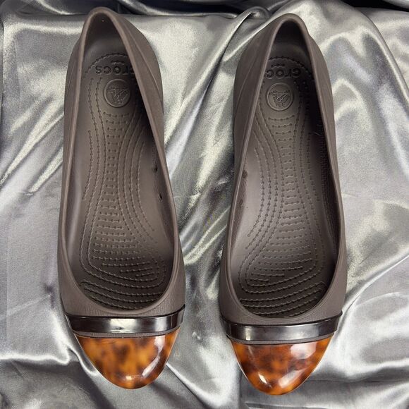 Crocs Ballet Flats Women's 7 Tortoise Cap Toe Casual Slip On Brown Spring Shoes - Picture 14 of 16